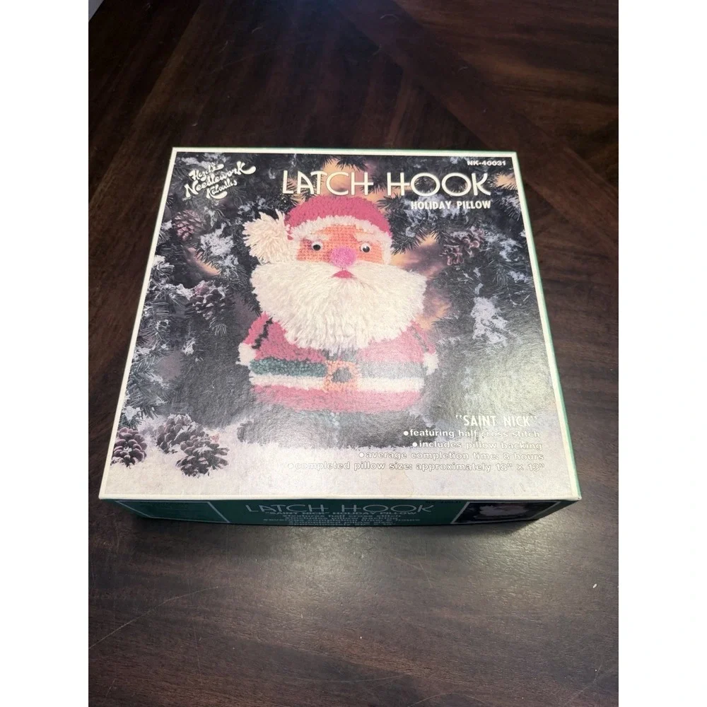 Vintage Hazel's Needlework Latch Hook Saint Nick Holiday Pillow NIB